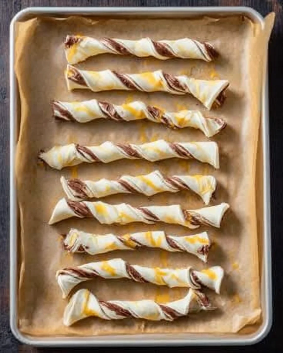 Puff Pastry Nutella Twists brushed with whisked eggs.