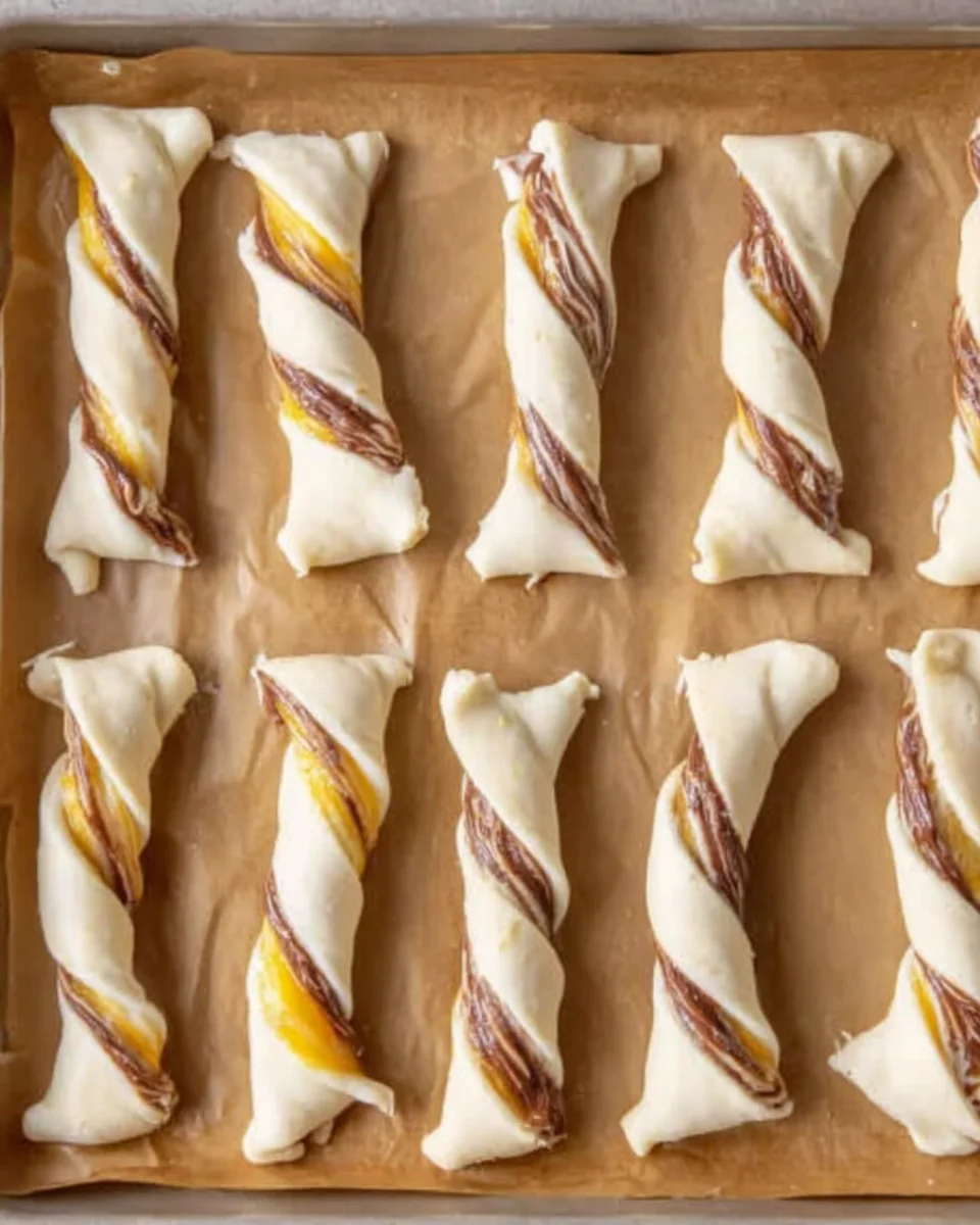 Puff Pastry Nutella Twists brushed with whisked eggs.