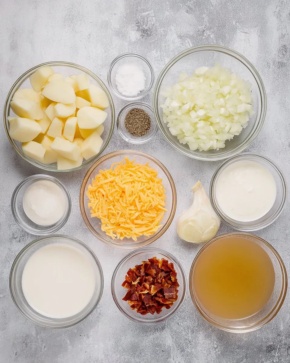 All the ingredients needs for this creamy potato soup recipe. 