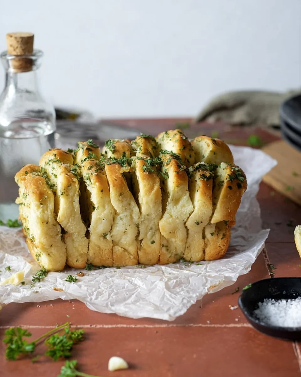 Sourdough-Discard-Garlic-Pull-Apart-Bread-Side.jpg Side view of Sourdough Discard Garlic Pull Apart Bread.