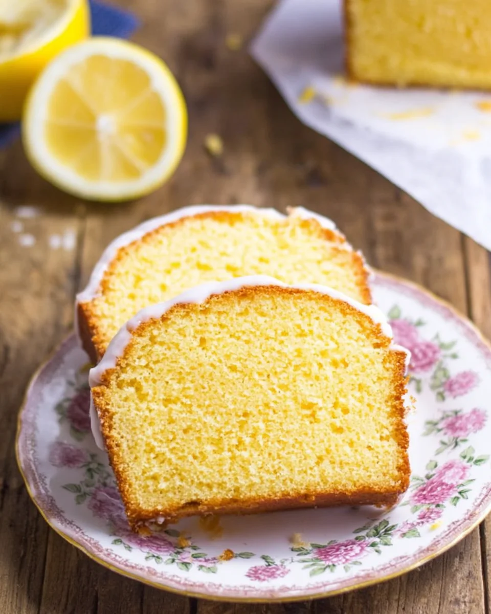 Slices of Starbucks copycat lemon loaf on a plate. 