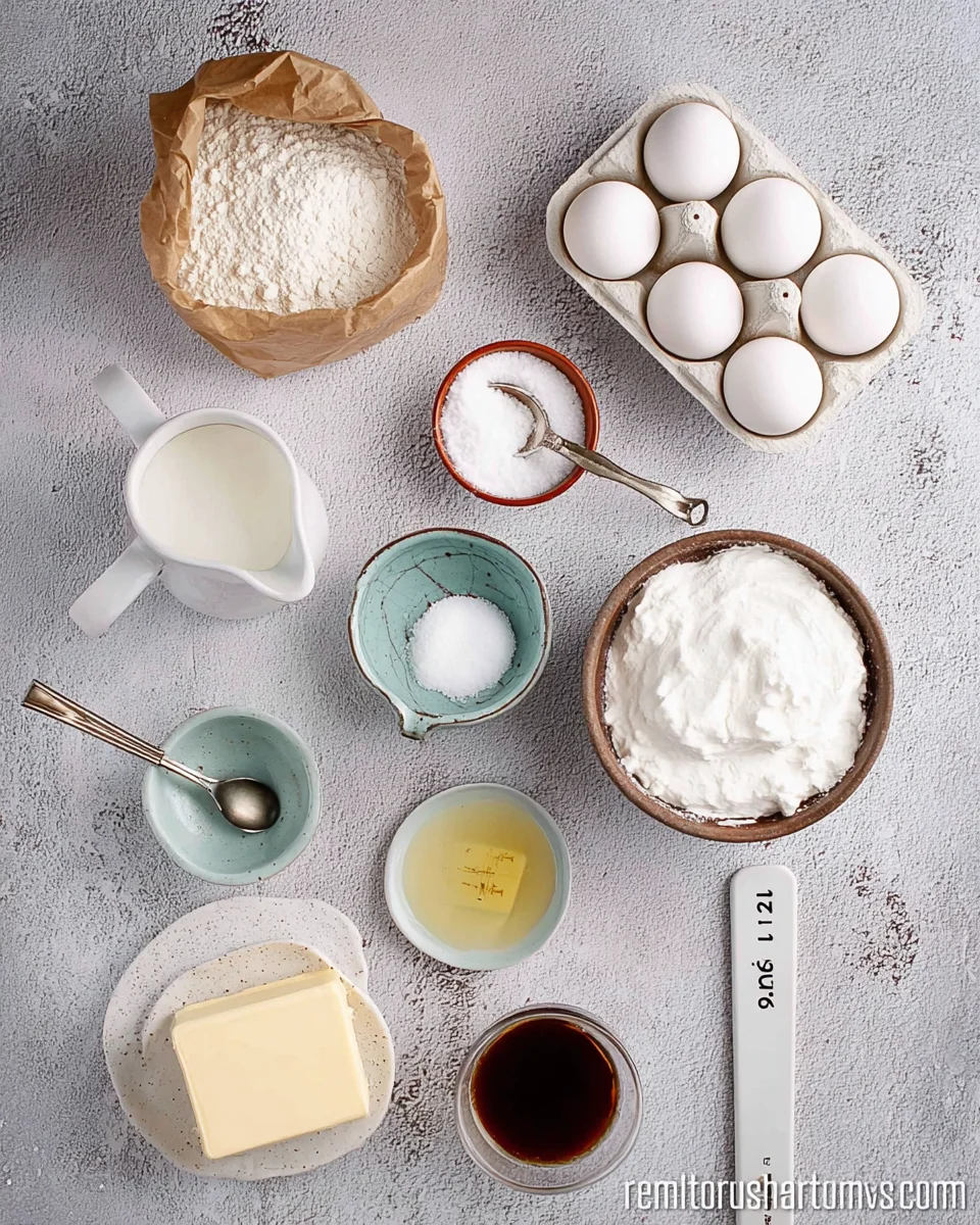 Ingredients for Strawberries and Cream Swiss Roll