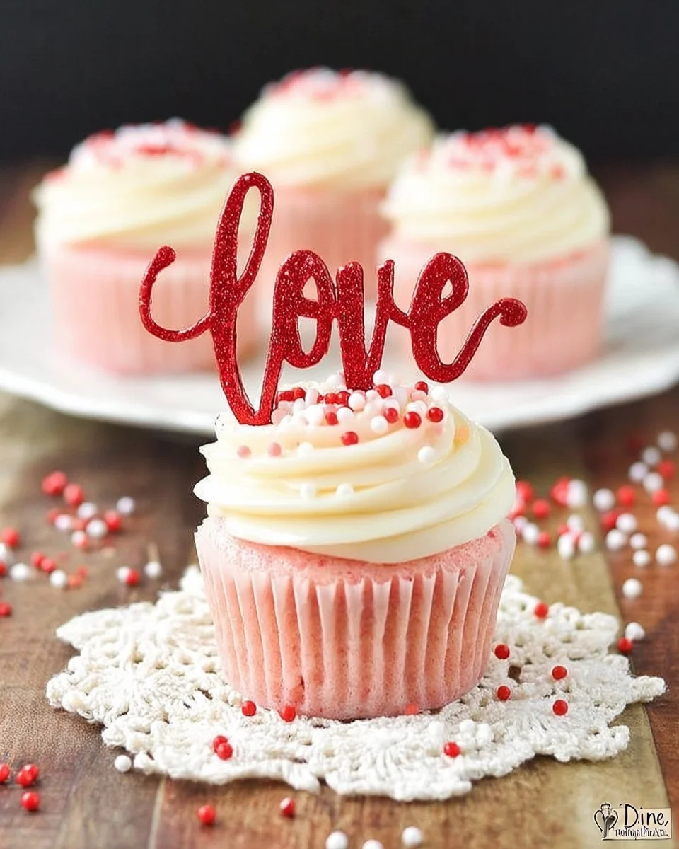 Strawberry Cupcakes with Cream Cheese Frosting - the love toppers make them the perfect treat for Valentine's Day!