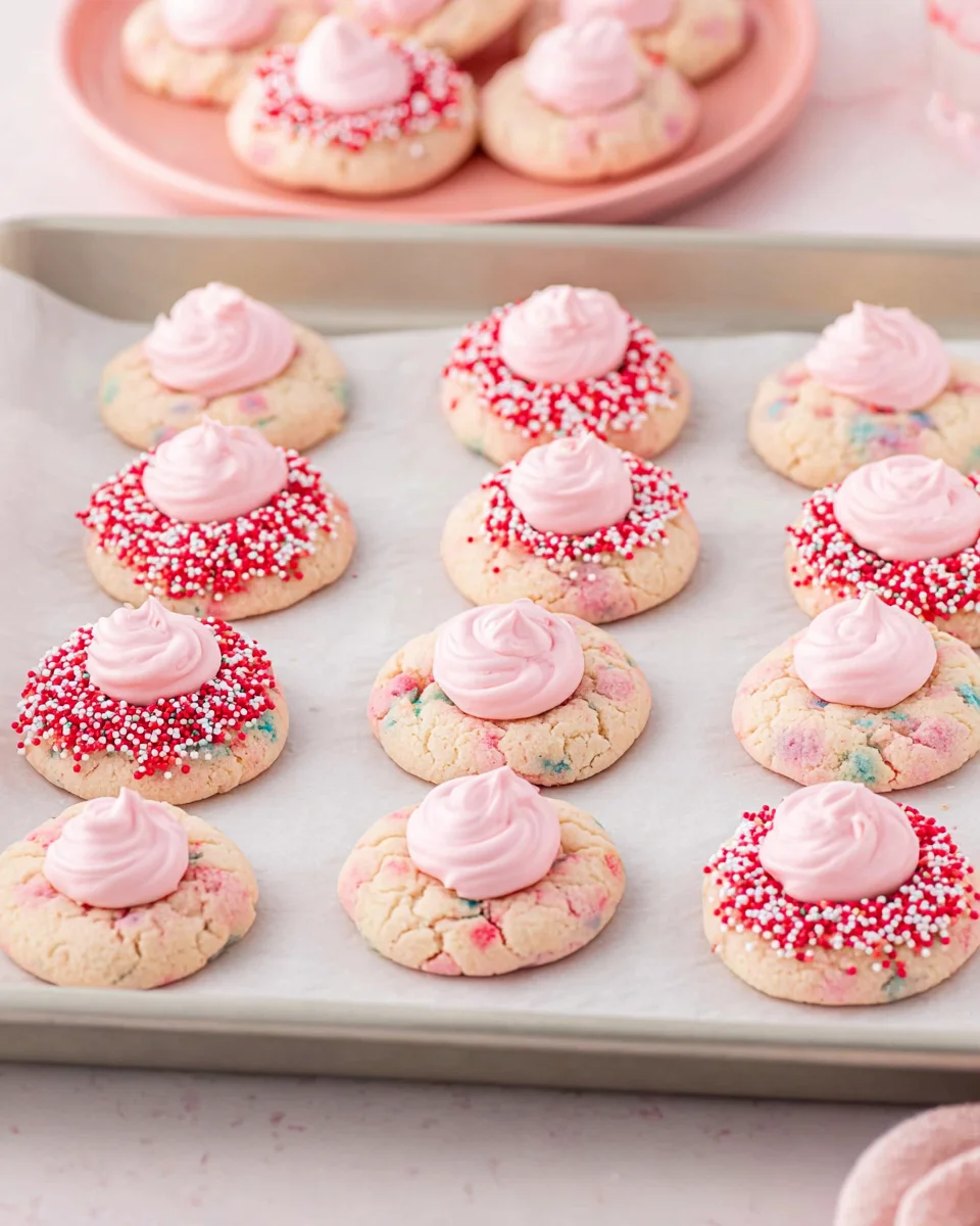 strawberry kiss cookies on baking pan