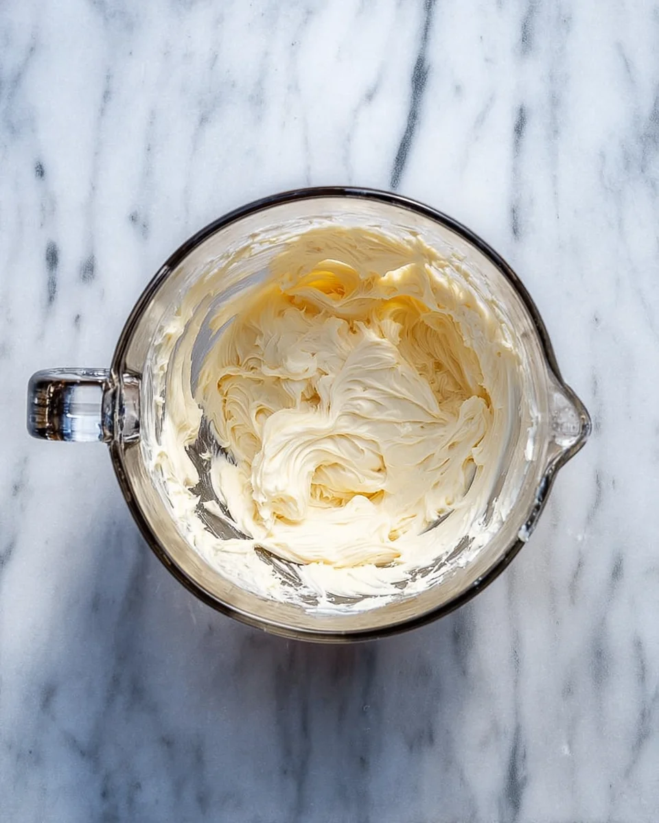 sweetened cream cheese in mixing bowl