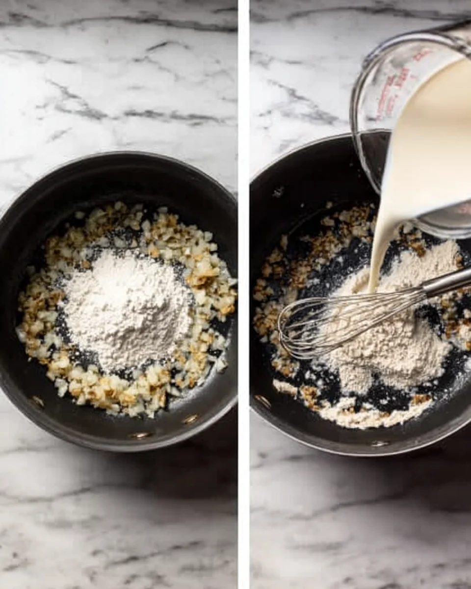 sauteing onion and making a roux for baked potato soup