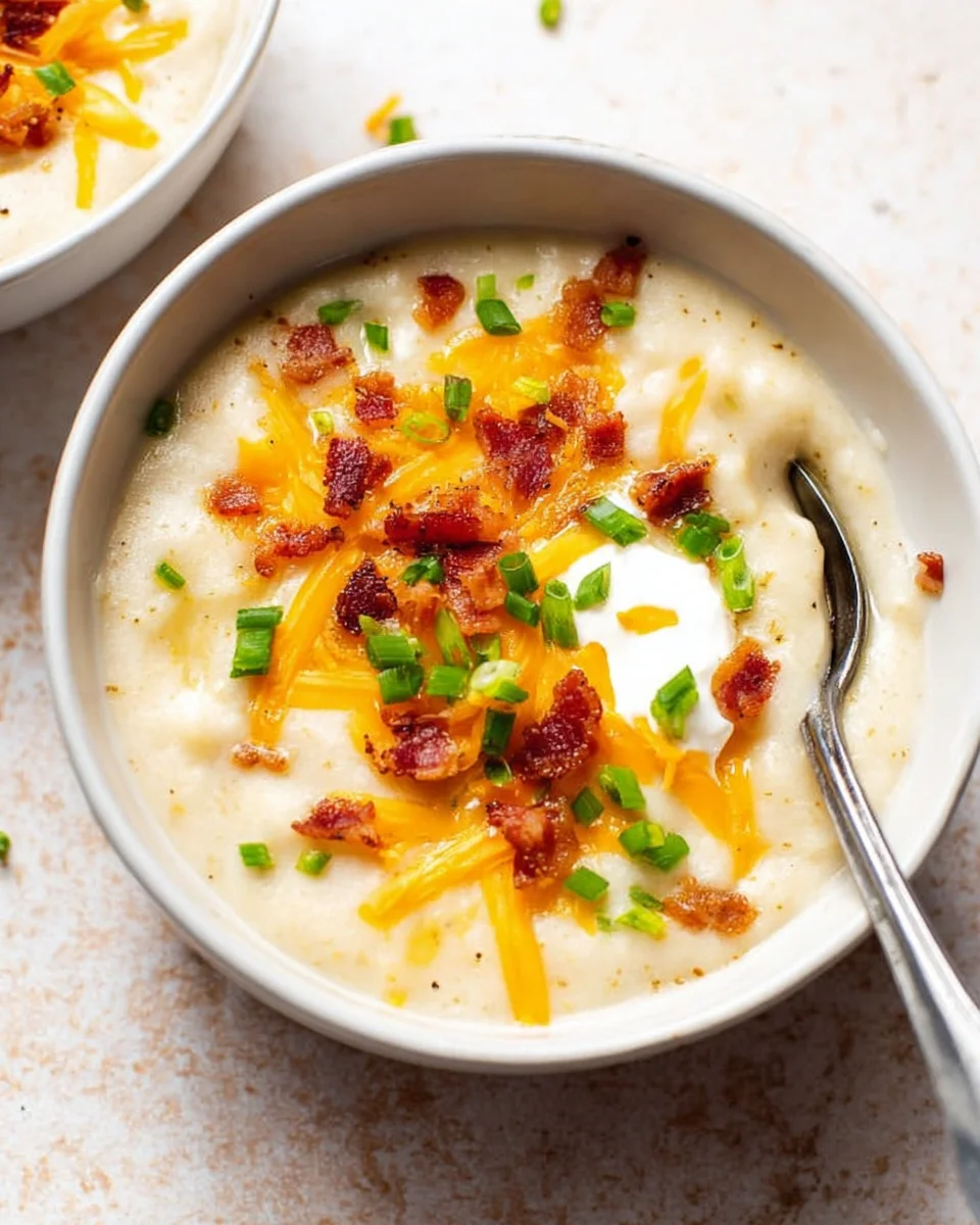creamy loaded baked potato soup with a spoon
