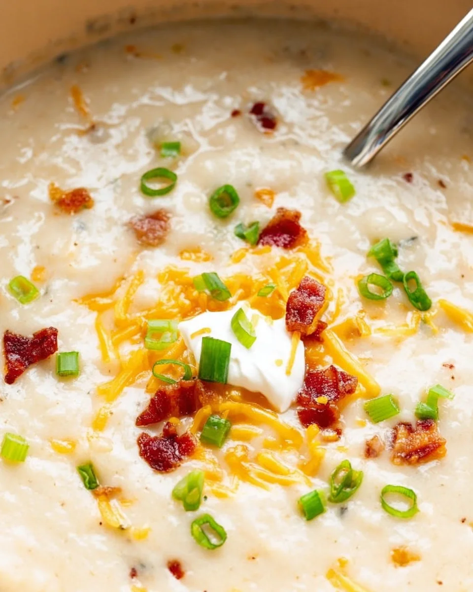 closeup of loaded potato soup