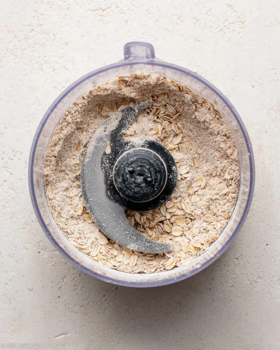 cut oats pictured in a food processor.