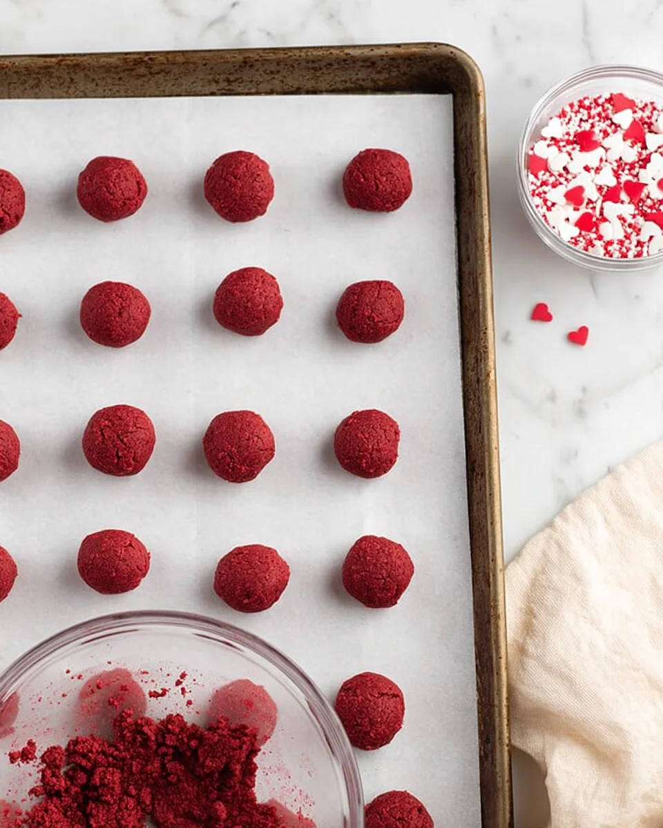 red-velvet-truffles-step8-660x990.jpg red velvet cake balls on parchment paper