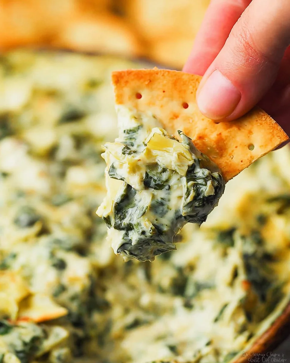 a chip with spinach artichoke dip