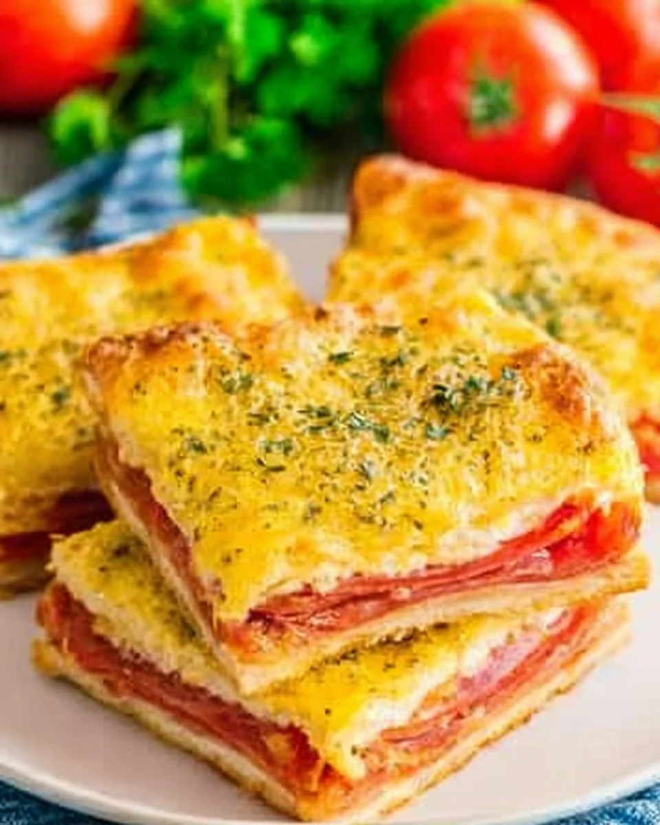 Square image close up of stacked Italian Sub Squares.