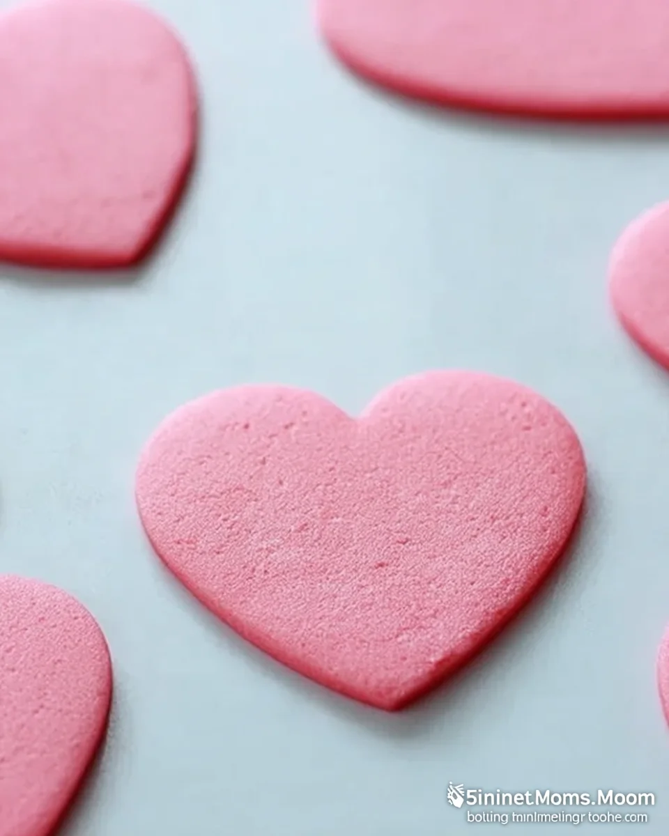 pink valentine sugar cookies on parchment paper