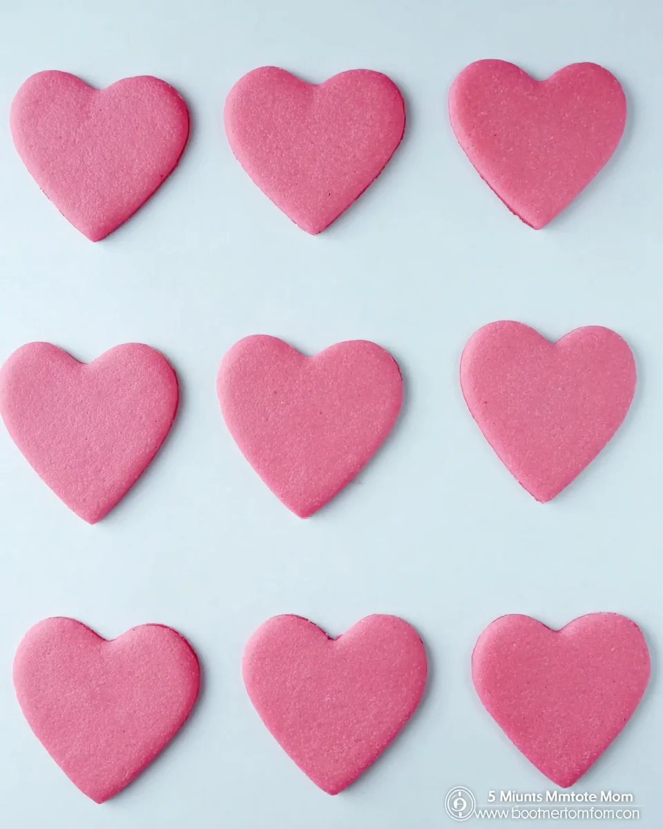 pink valentines cookies before baking on parchment paper