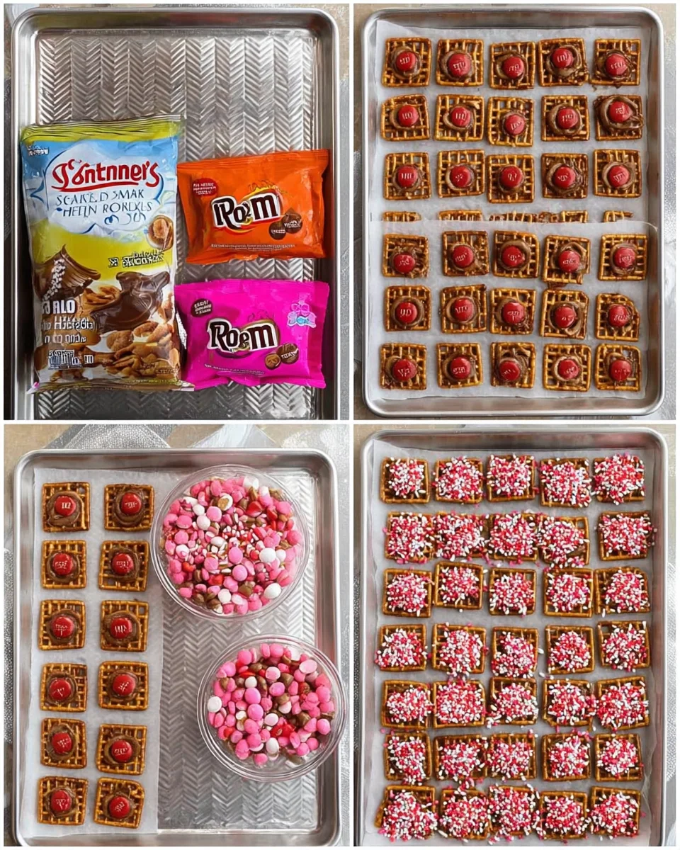 How to make caramel pretzel bites with step-by-step picture directions. These are the perfect Valentines Day recipe and treat with red and pink colors!