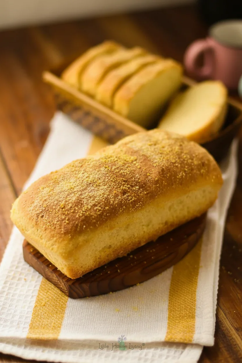 11-1.jpg Golden loaf of bread with pistachio topping on a wooden board with slices in the background.