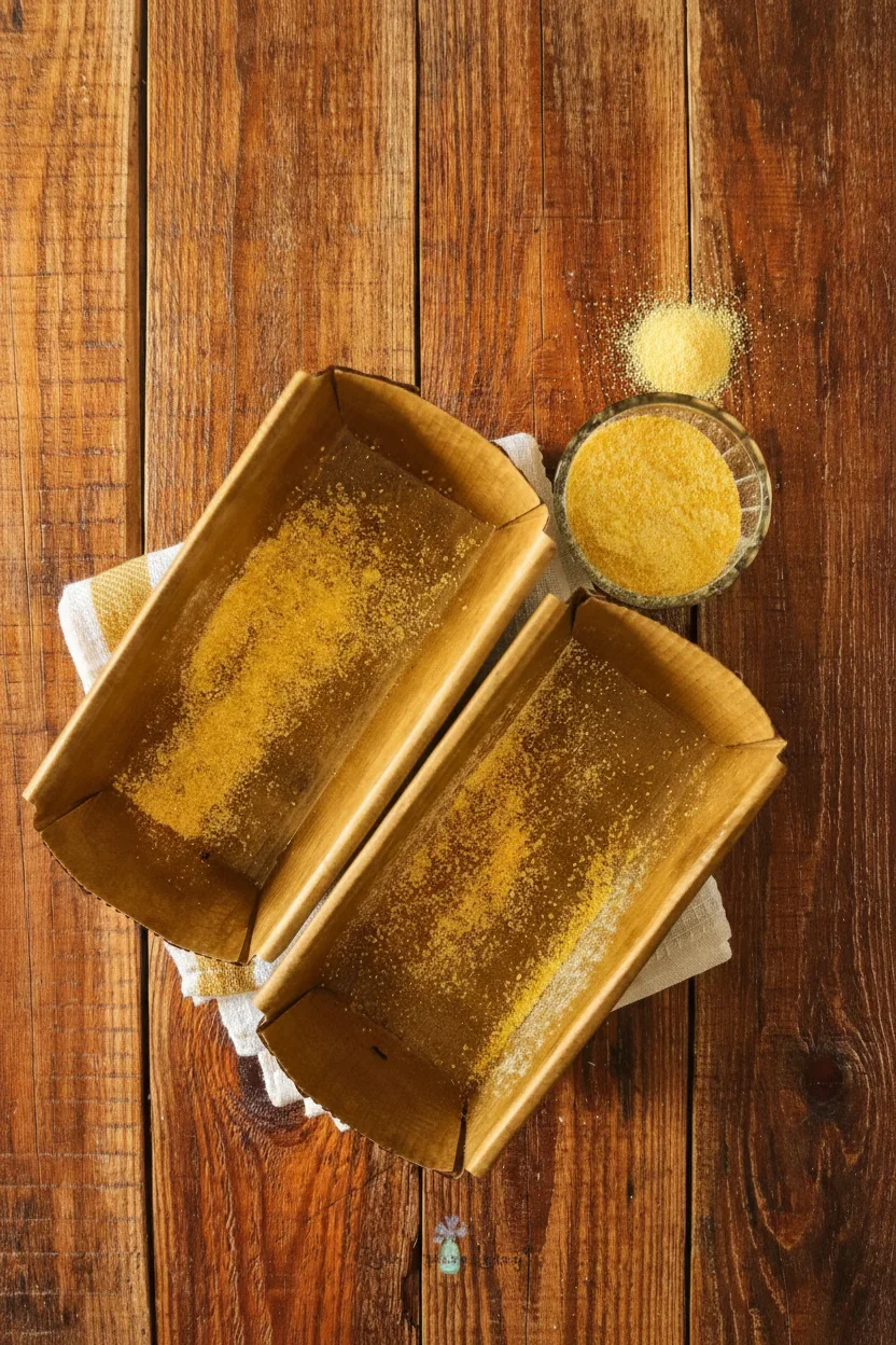 5-1.jpg Two bamboo steamers filled with yellow cornmeal on a rustic wooden surface with a bowl of more cornmeal nearby.