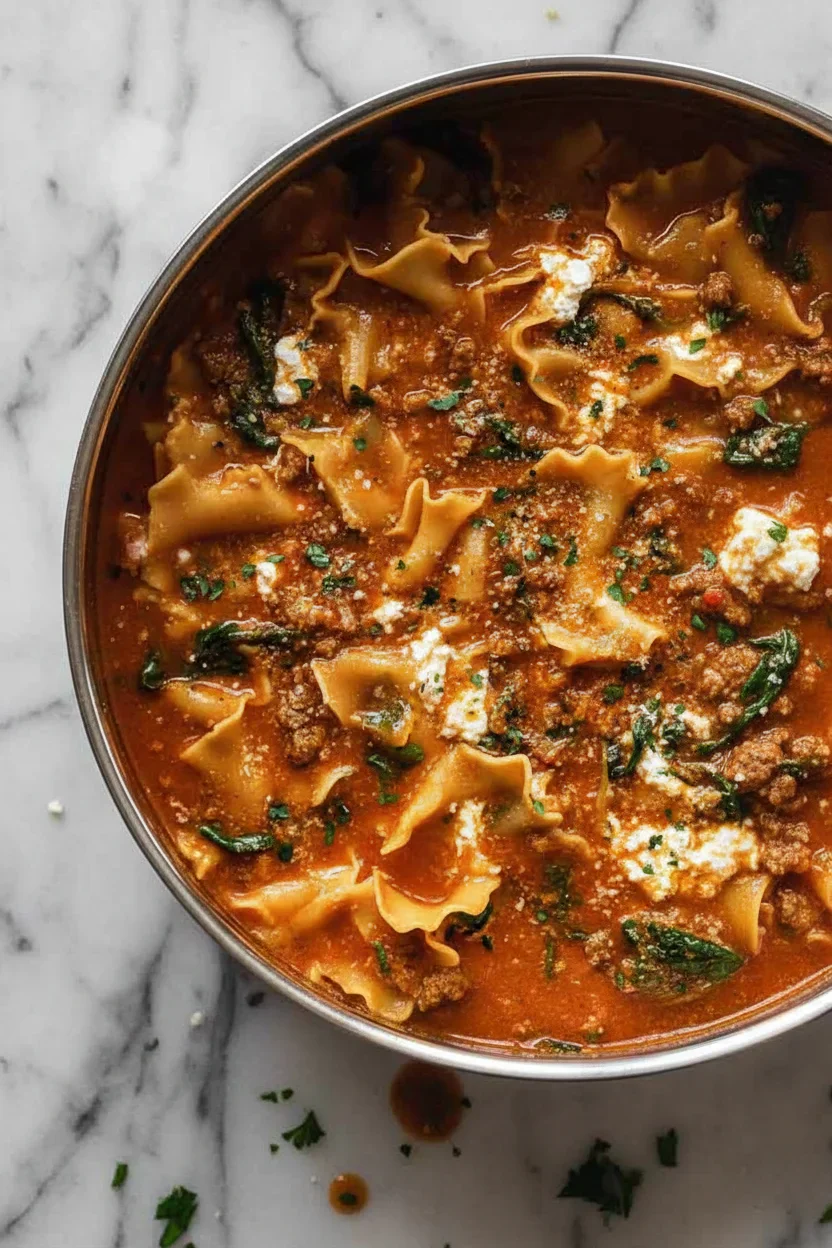 hirschmanna_httpss.mj_.runVGnbPHBXxl8_Top-down_view_one_pot_la_3b97b053-321a-4617-b1df-649d84b76c24_2_4_11zon.jpg Close-up of wide pasta noodles in a rich tomato sauce with herbs and cheese, garnished with parsley.