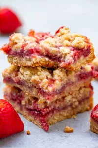Strawberry Oatmeal Bars with Crumble Topping — These buttery bars are bursting with fresh strawberries!! Just 10 minutes of prep, so EASY because the crust and crumble are one and the same, and a crowd FAVORITE every time!!