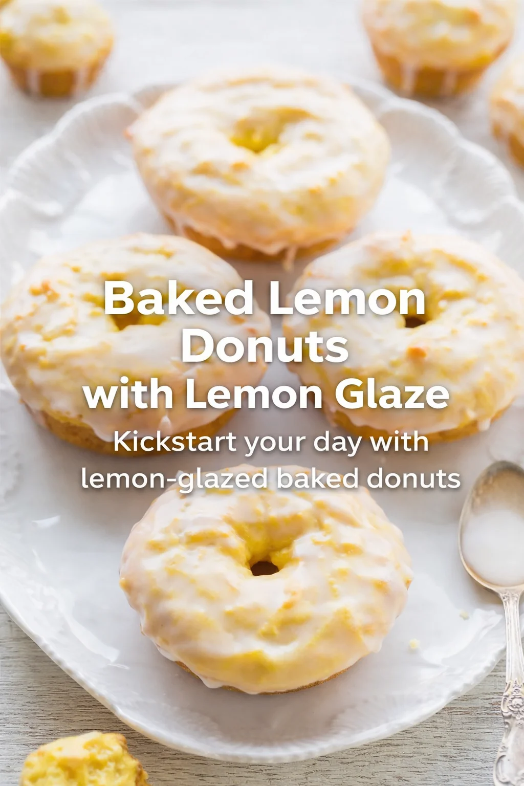 Pinterest-style image for Baked Lemon Donuts with Lemon Glaze with centered text overlay