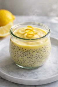 Final plated Lemon Cream Chia Pudding: Refreshing & Healthy Chia Seed Dessert served as a hero shot