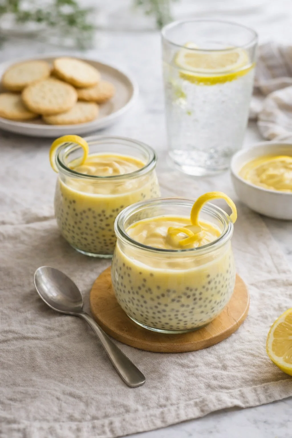 Alternative angle of Lemon Cream Chia Pudding: Refreshing & Healthy Chia Seed Dessert served with a pairing