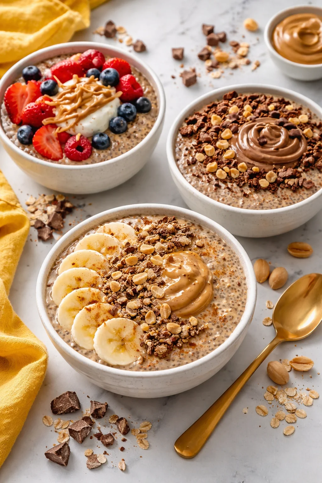 variations-placeholder.png Variation ideas for Classic Peanut Butter Chia Seed Pudding shown in a styled layout