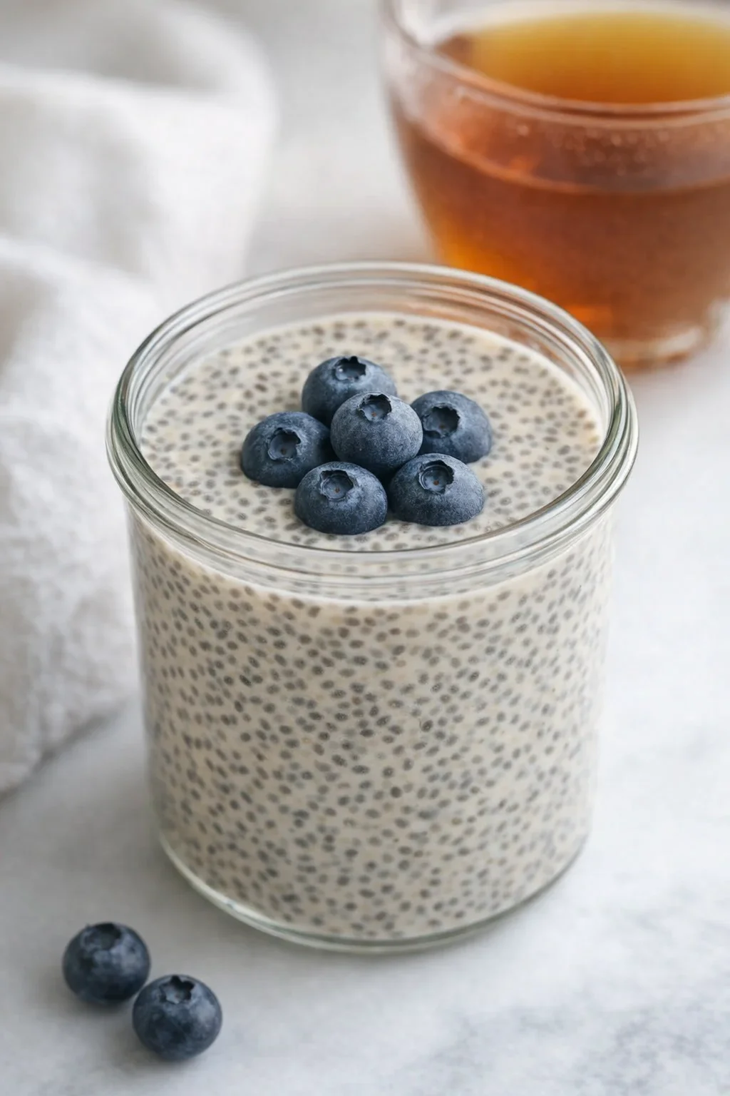 step-process-placeholder-13-13.png Sealed jars of chia pudding chilling upright inside refrigerator until set and creamy.