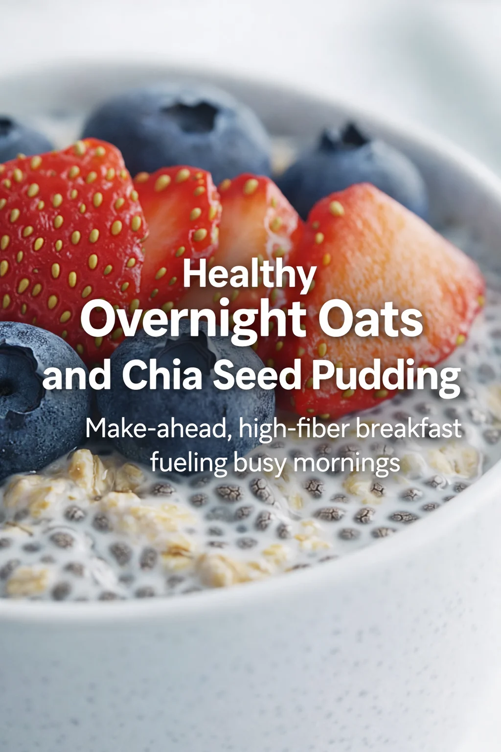 Pinterest-style image for Healthy Overnight Oats and Chia Seed Pudding with centered text overlay