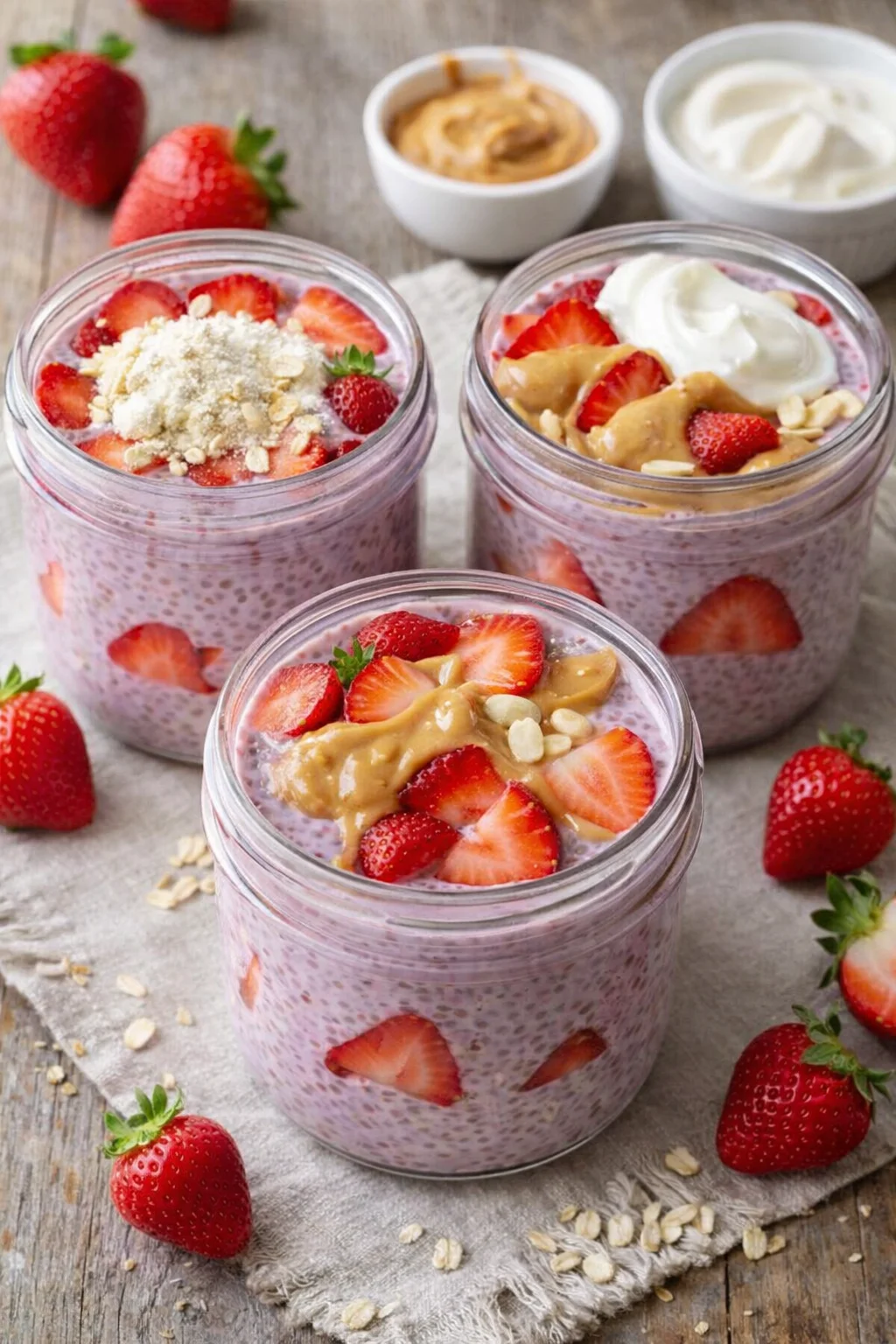 Variation ideas for High-Protein Strawberry Chia Seed Pudding shown in a styled layout