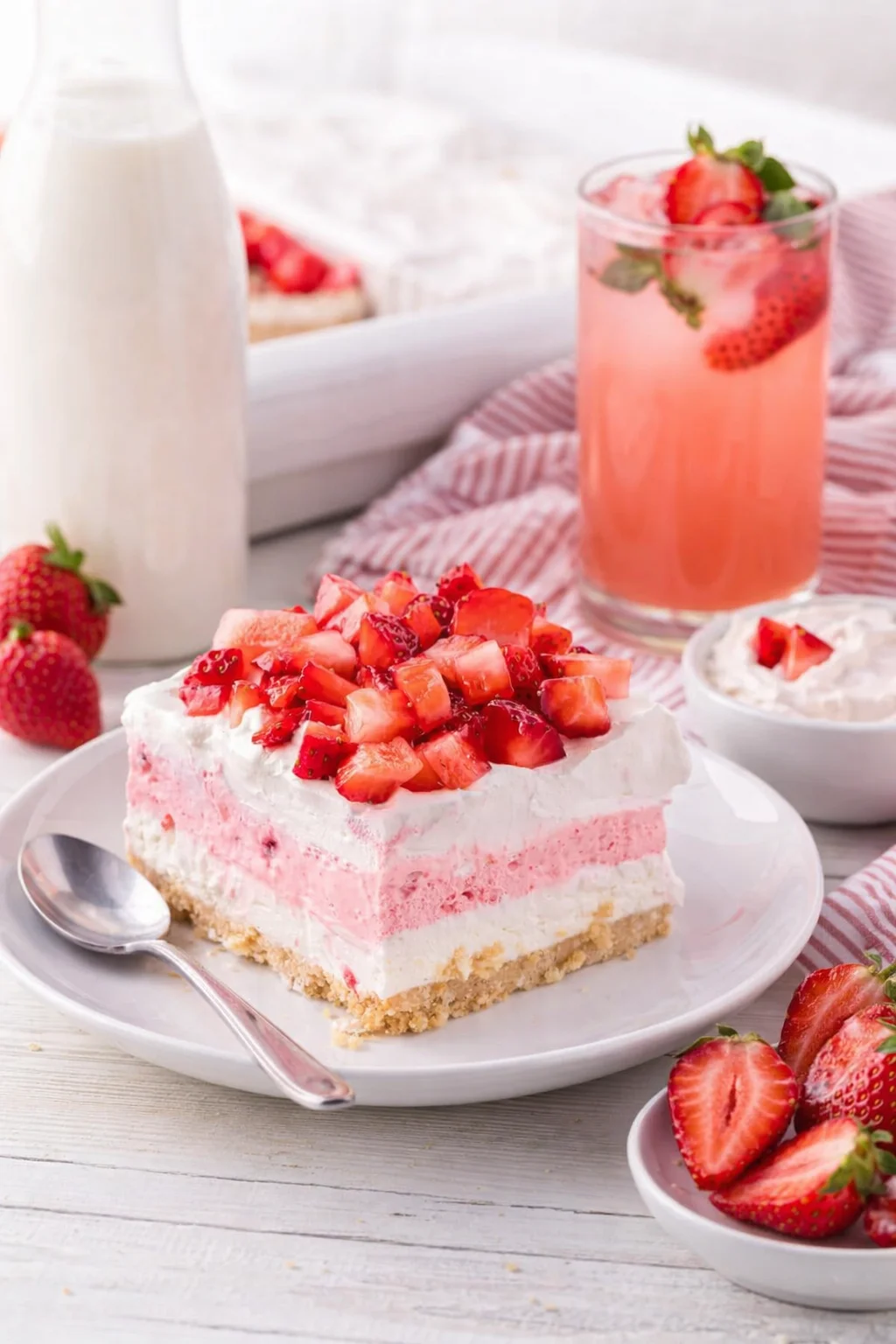 Alternative angle of Strawberry Lasagna served with a pairing