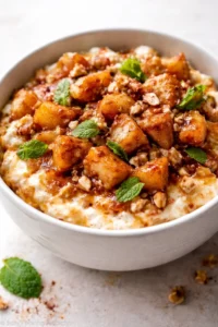 Final plated Baked Apple Cinnamon Cottage Cheese Breakfast Bowl served as a hero shot