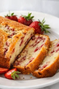 Final plated The BEST Homemade Strawberry Quick Bread served as a hero shot