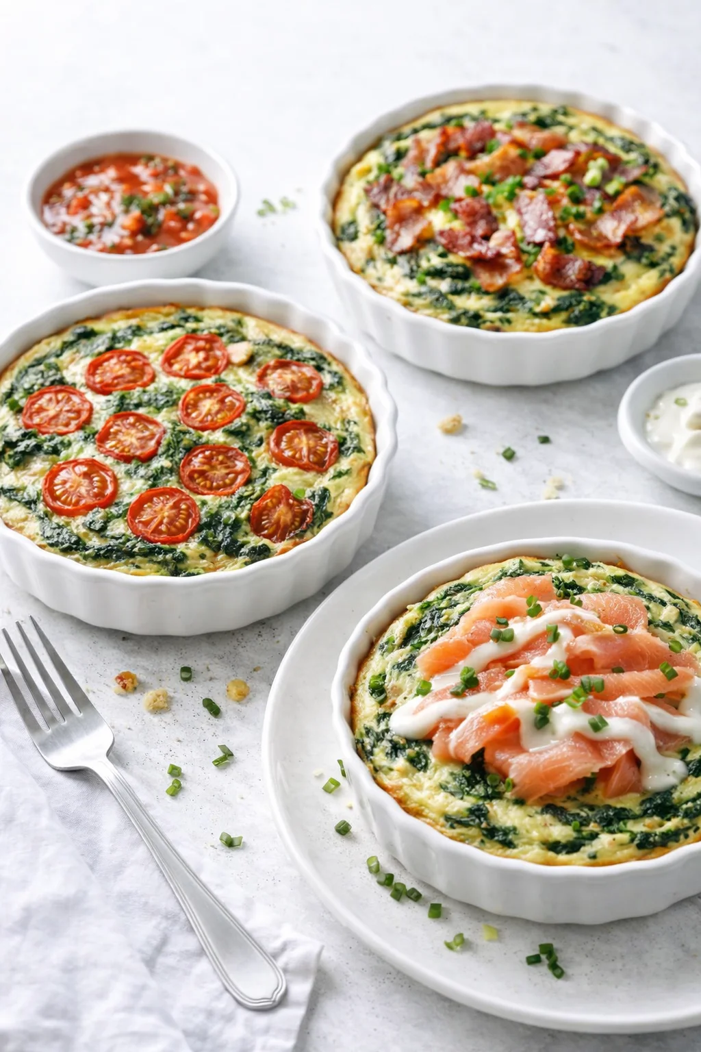 Variation ideas for Irresistible Cottage Cheese and Spinach Crustless Quiche shown in a styled layout