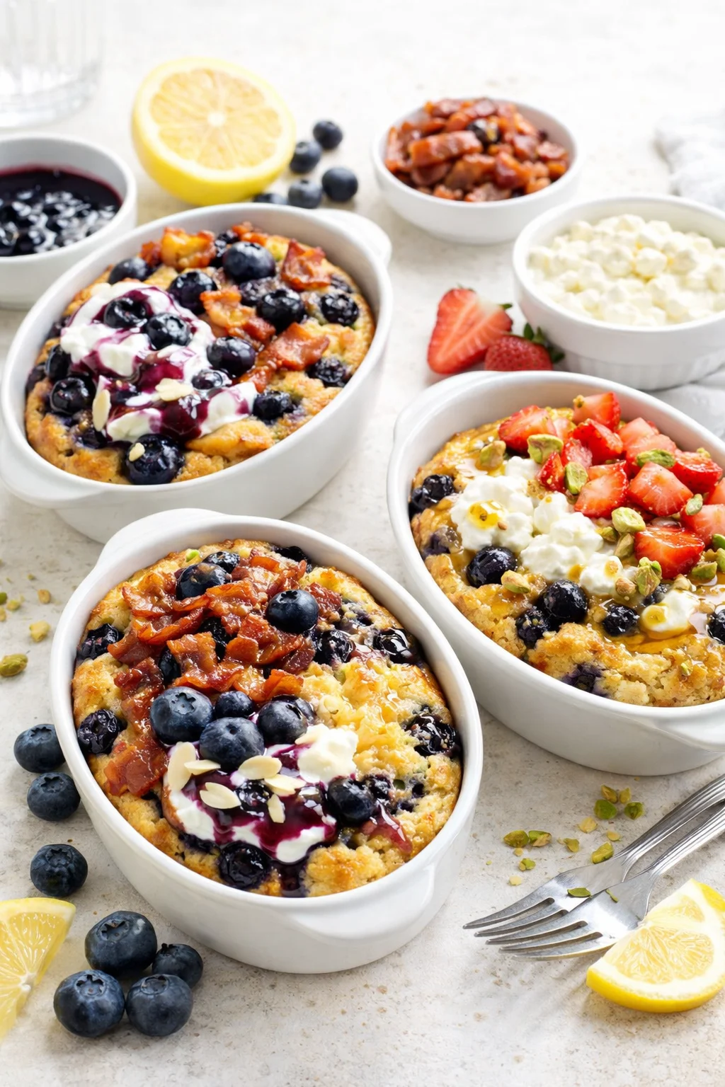 variations-placeholder.png Variation ideas for High-Protein Lemon Blueberry Breakfast Bake with Cottage Cheese: An Amazing Ultimate Recipe shown in a styled layout