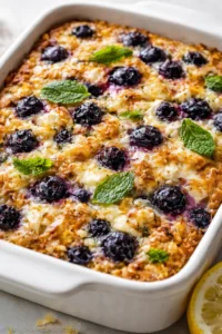 Final plated High-Protein Lemon Blueberry Breakfast Bake with Cottage Cheese: An Amazing Ultimate Recipe served as a hero shot