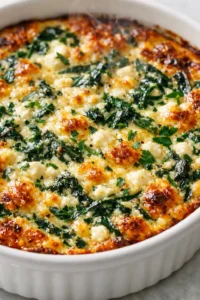 Final plated Irresistible Cottage Cheese and Spinach Crustless Quiche served as a hero shot