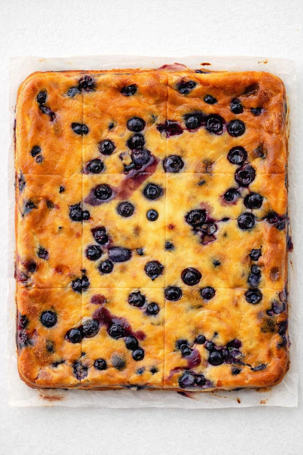 Straight-down overhead view of High-Protein Blueberry Cottage Cheese Breakfast Bake: Your New Morning Game-Changer - DessertDaily