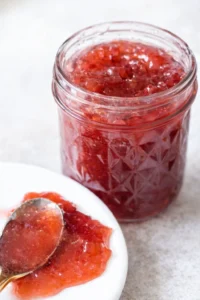 Final plated Rhubarb Jam Recipe With Pectin served as a hero shot