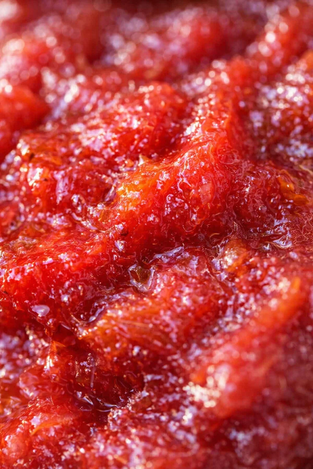 Tight detail shot of Rhubarb Jam - No Pectin highlighting texture