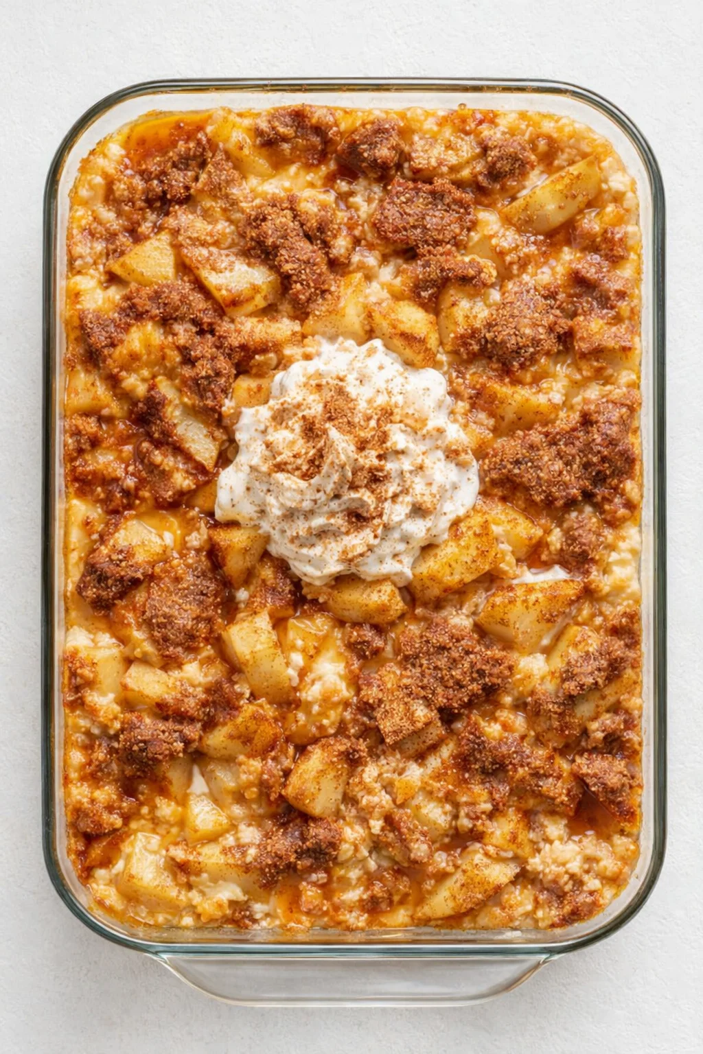 Straight-down overhead view of Apple Cinnamon Cottage Cheese Bake – The Best Breakfast
