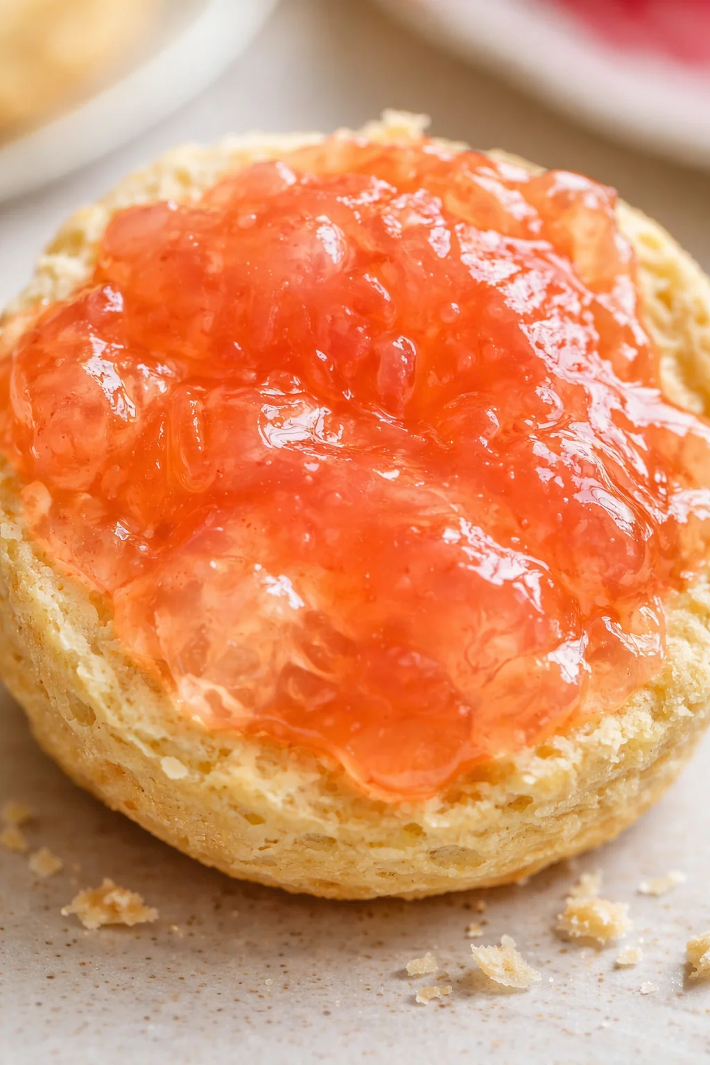Tight detail shot of Easiest Rhubarb Jam Ever! highlighting texture