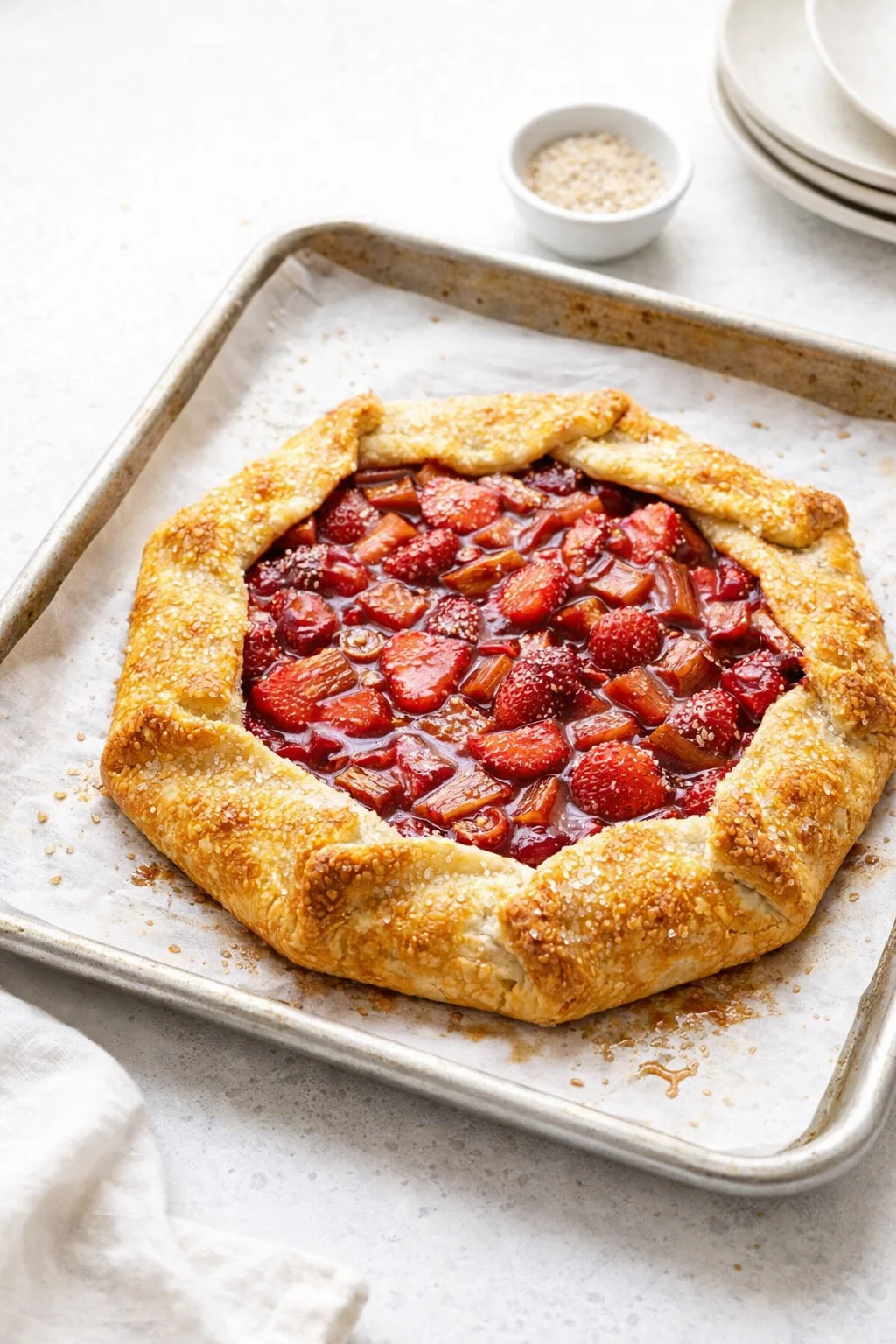 Rhubarb Strawberry Galette Rustic rhubarb strawberry galette with flaky crust and jammy fruit filling