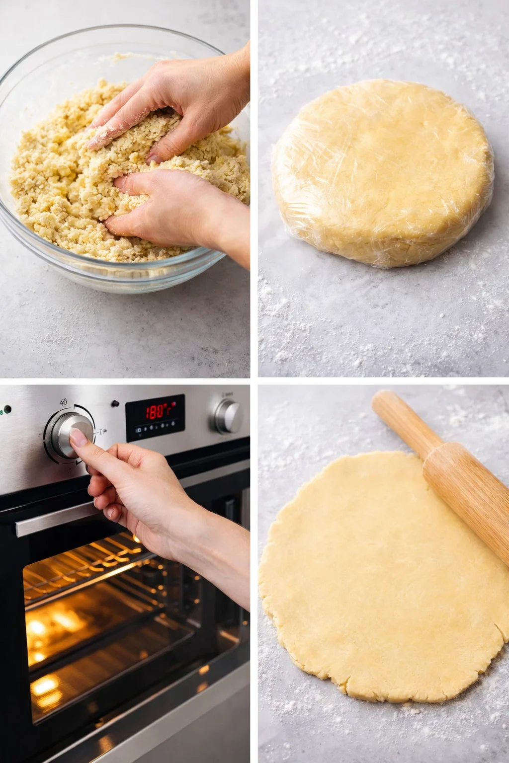 step-process-placeholder-5-8.png Chilled dough flattened and wrapped, then rolled on a lightly floured surface to 0.5 cm.