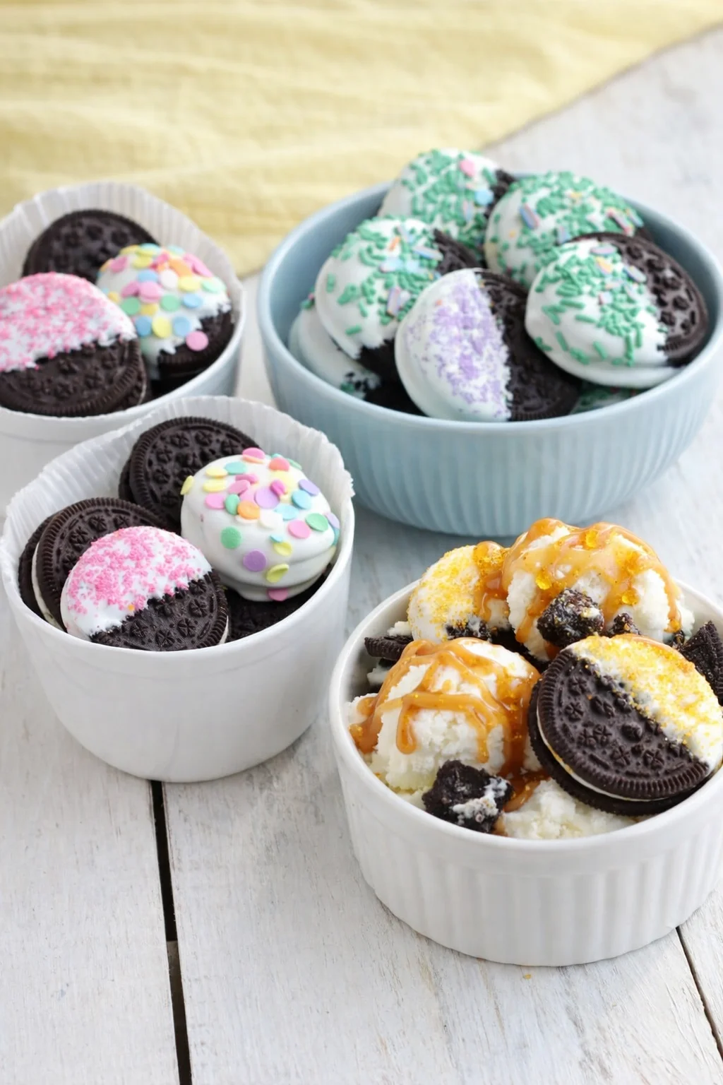 Variation ideas for Easy Dipped Spring Oreos shown in a styled layout