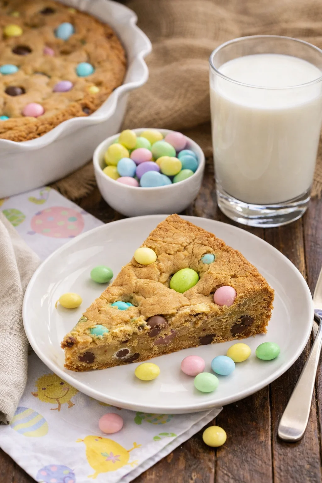 closing_final_dish-placeholder.png Alternative angle of Easter Cookie Cake served with a pairing