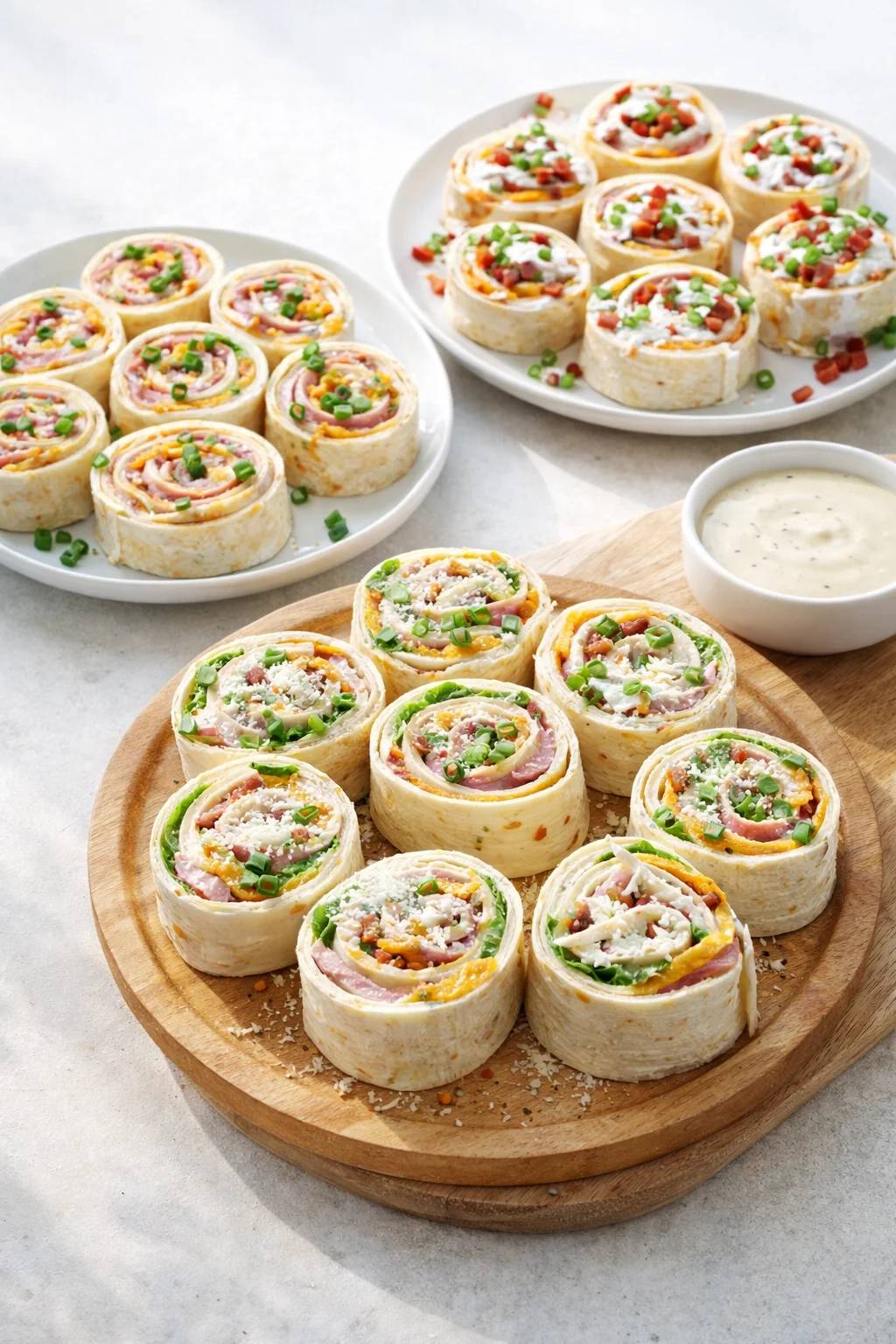 Variation ideas for Easter Ham and Cheddar Pinwheels shown in a styled layout