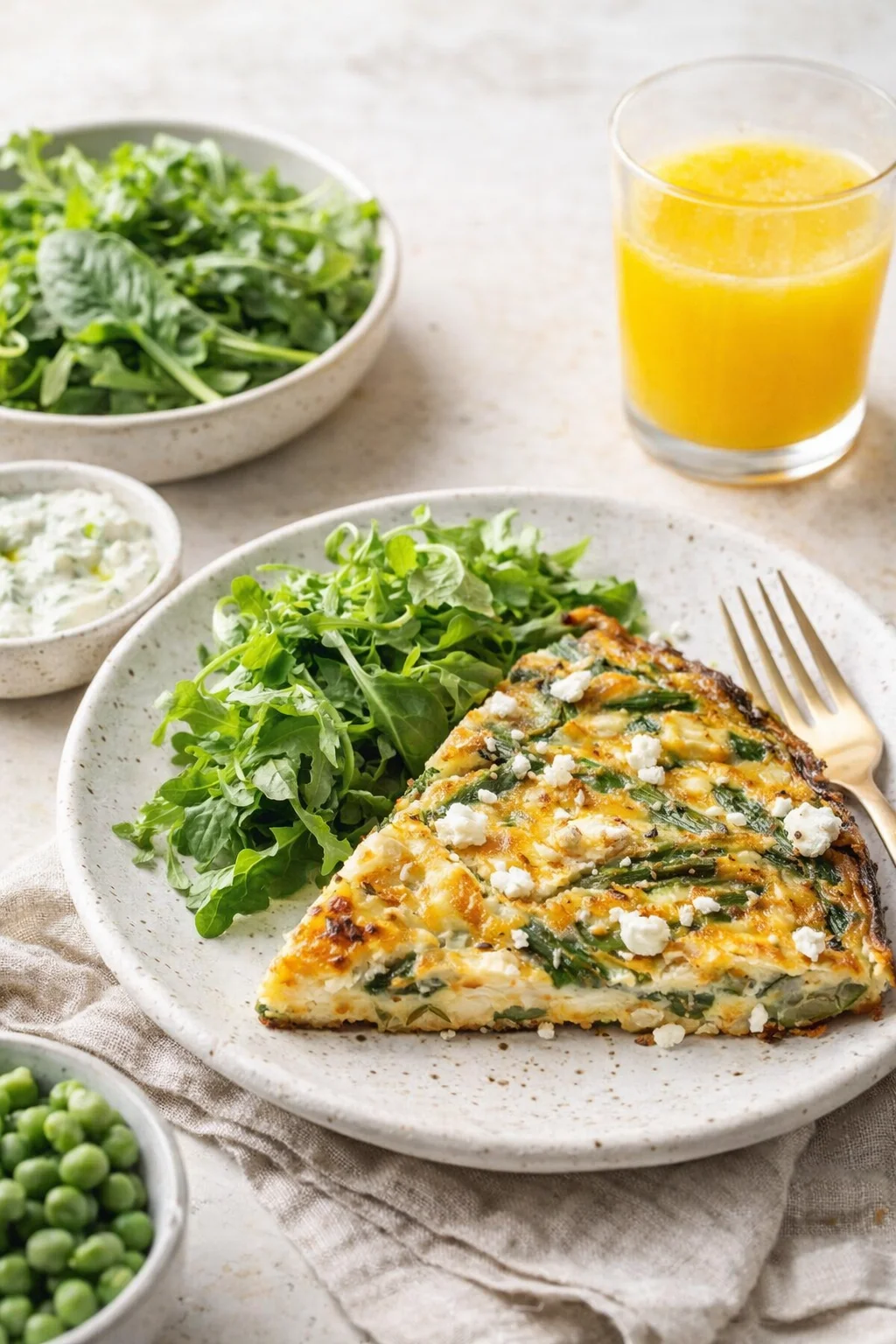 Alternative angle of Asparagus Frittata served with a pairing