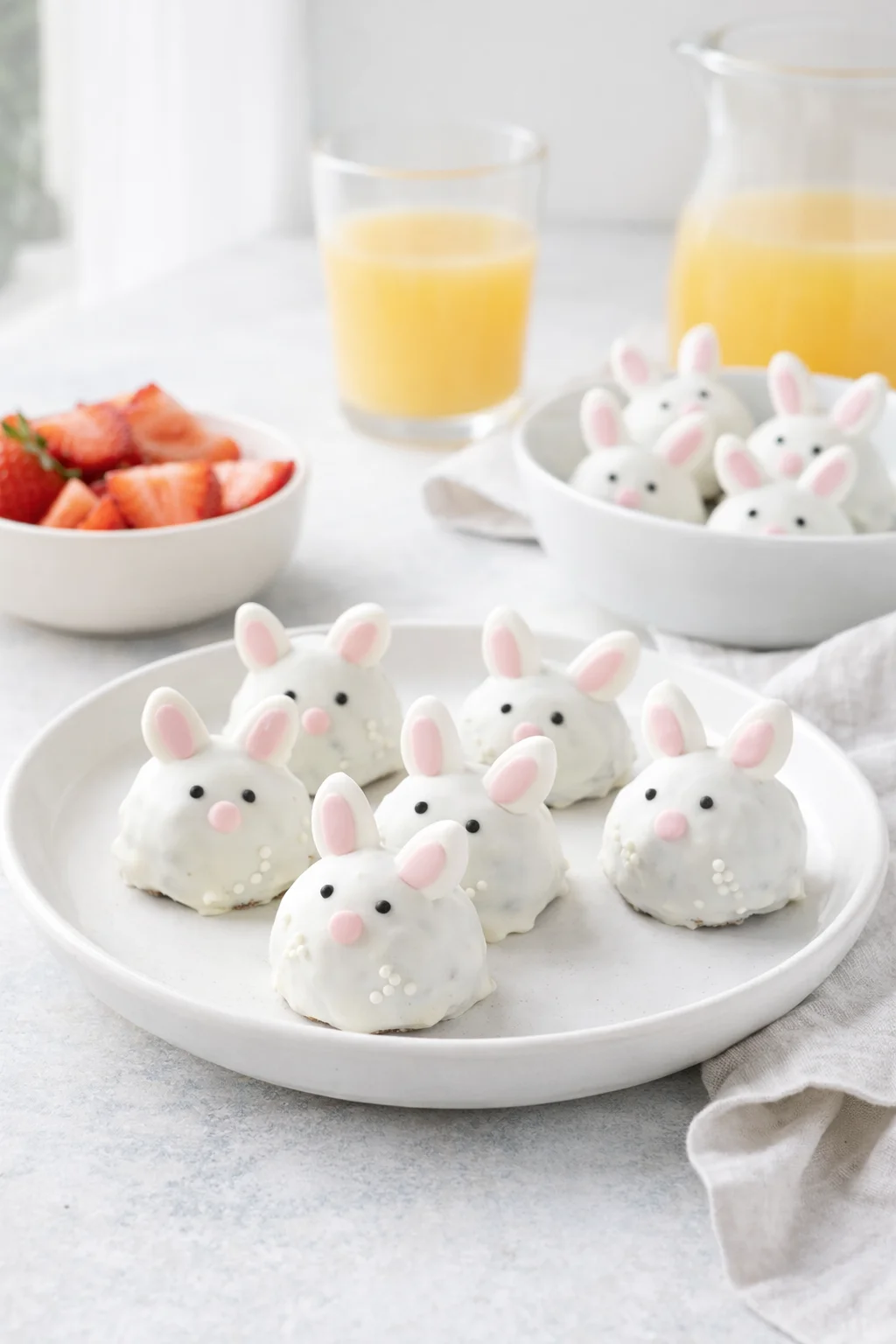 Alternative angle of Bunny Oreo Balls served with a pairing