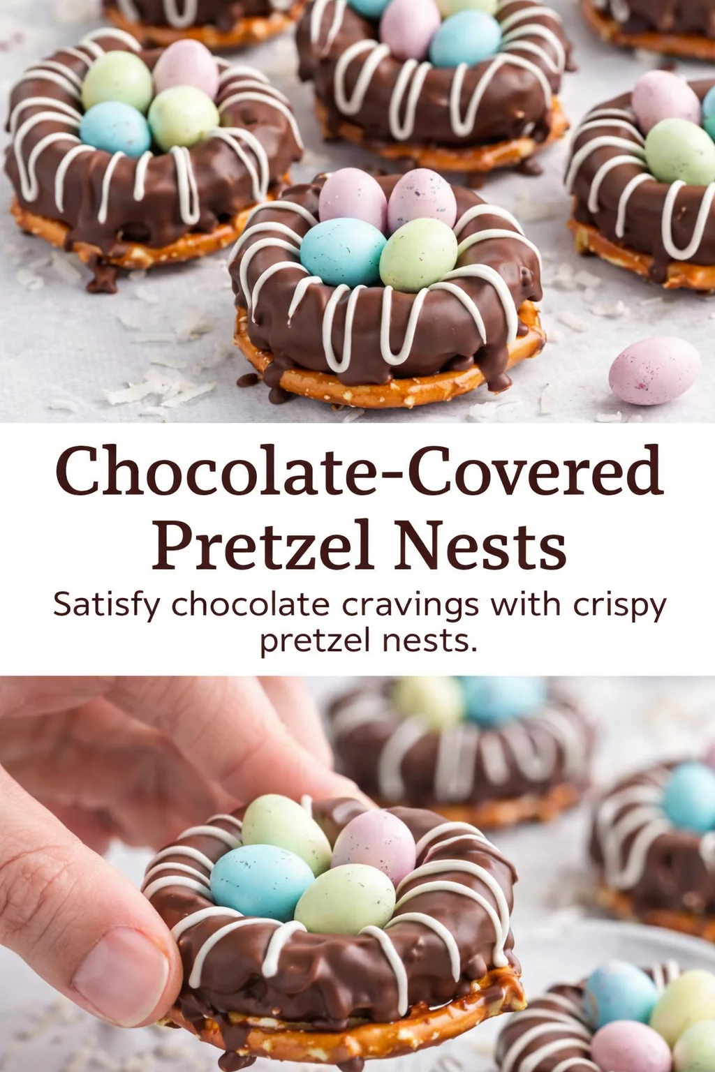 pre_faq_pinterest-placeholder.png Pinterest-style image for Chocolate-Covered Pretzel Nests with centered text overlay